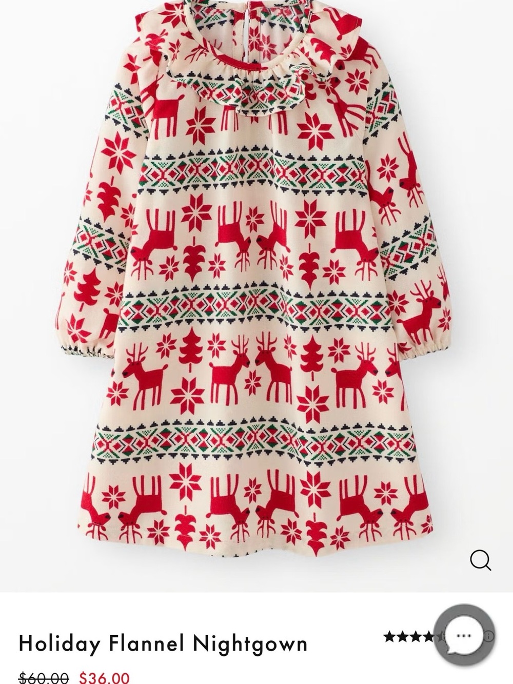 Hanna Andersson Red and Cream Reindeer Print Flannel Nightgown. NWT